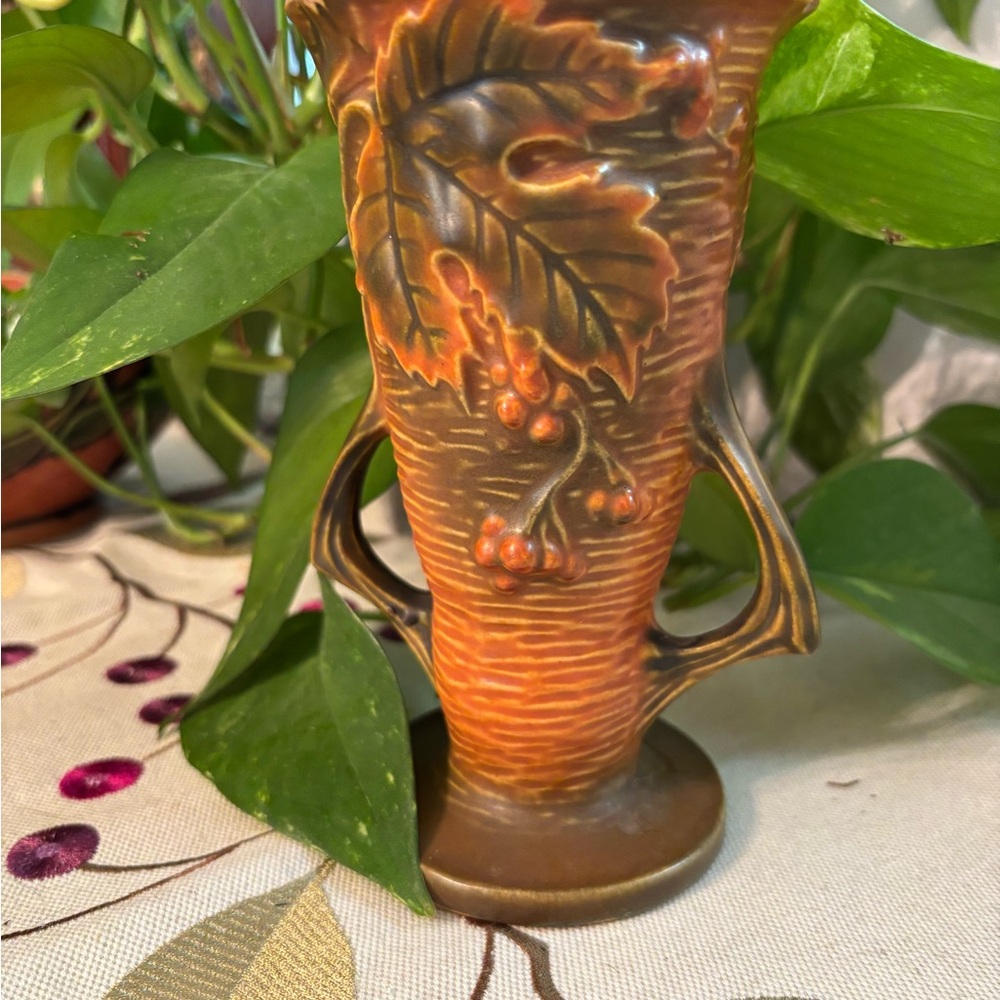 Roseville Bushberry Vase 30-6”. with Leaf and Berry Design